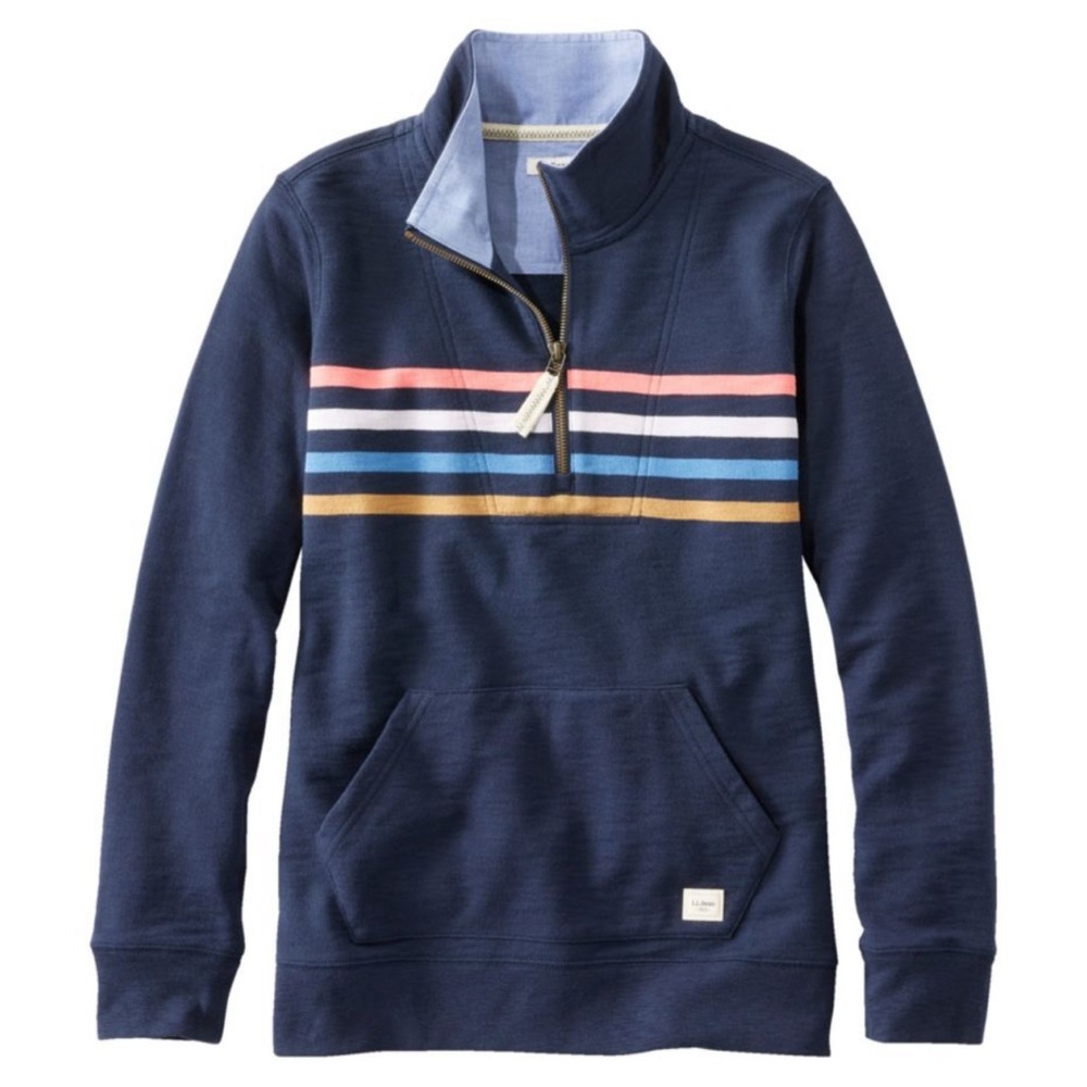 L.L. Bean Navy Half-Zip Pullover with Pink, White, Blue & Gold Stripes